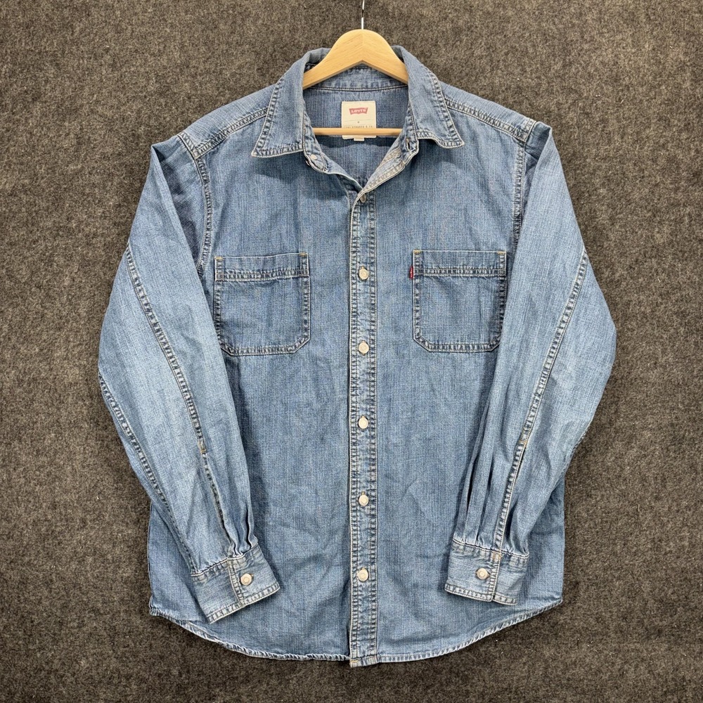 Levi's Denim Button Down Shirt Mens Medium Stone Wash Vintage Western